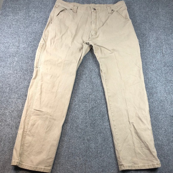 Wrangler Carpenter Pants 38x32 Men's Beige Work Utility Pockets Casual Denim VTG - Picture 1 of 9